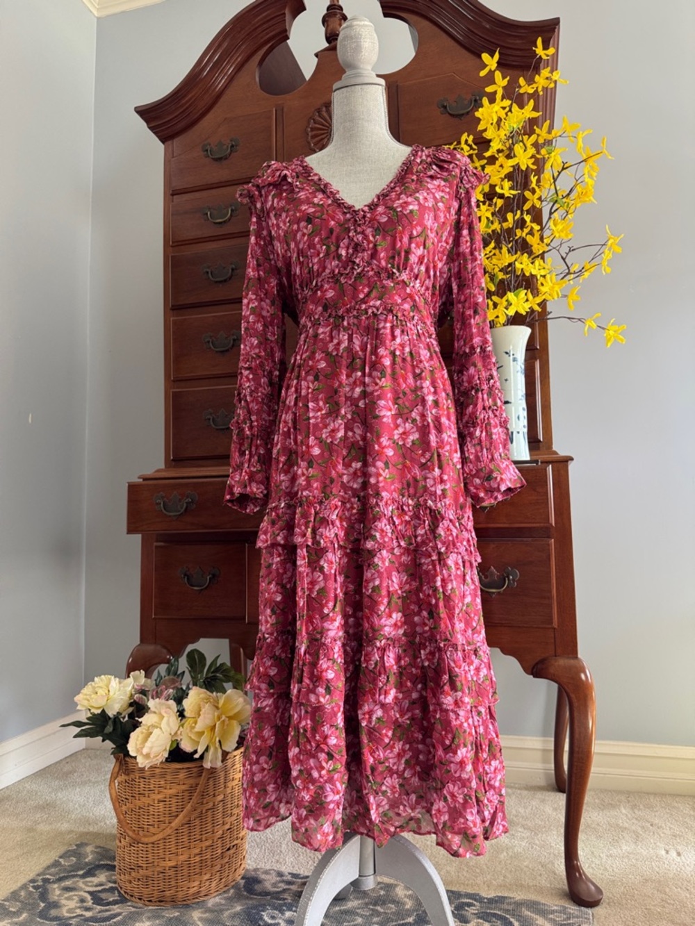 SACHIN + BABI Dress Size 10 Midi Red-Pink Floral - Picture 6 of 13
